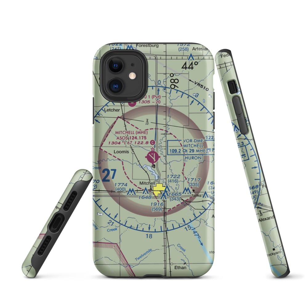 Mitchell Municipal Airport (MHE) VFR Sectional  Tough iPhone Case iPhone 11 model shown