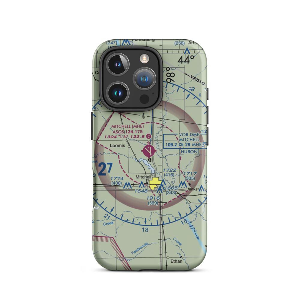 Mitchell Municipal Airport (MHE) VFR Sectional  Tough iPhone Case iPhone 16 Pro model shown