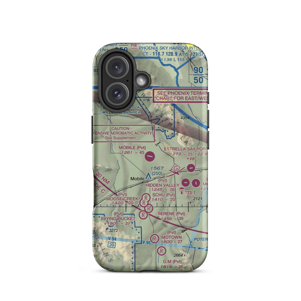Mobile Airport (1AZ0) VFR Sectional  Tough iPhone Case iPhone 16 model shown