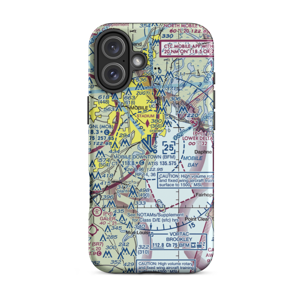 Mobile Downtown Airport (BFM) VFR Sectional  Tough iPhone Case iPhone 16 Plus model shown
