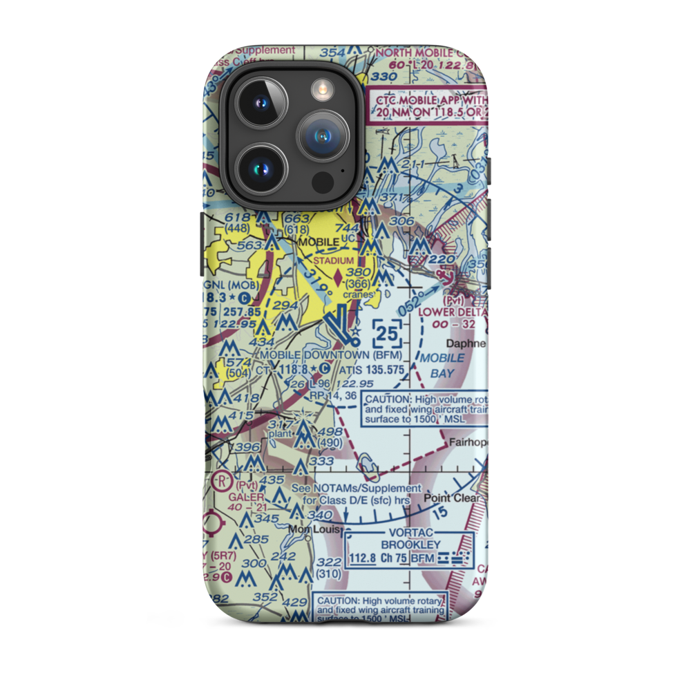 Mobile Downtown Airport (BFM) VFR Sectional  Tough iPhone Case iPhone 16 Pro Max model shown