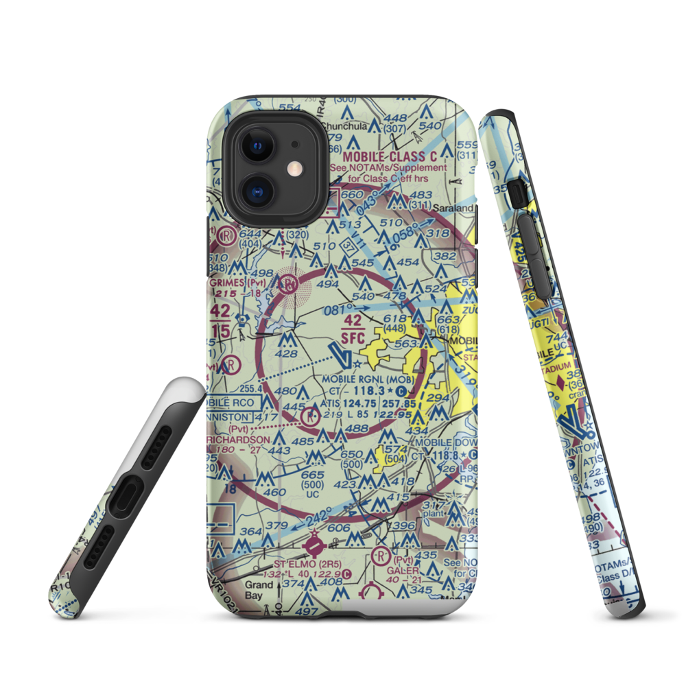 Mobile Regional Airport (MOB) VFR Sectional  Tough iPhone Case iPhone 11 model shown