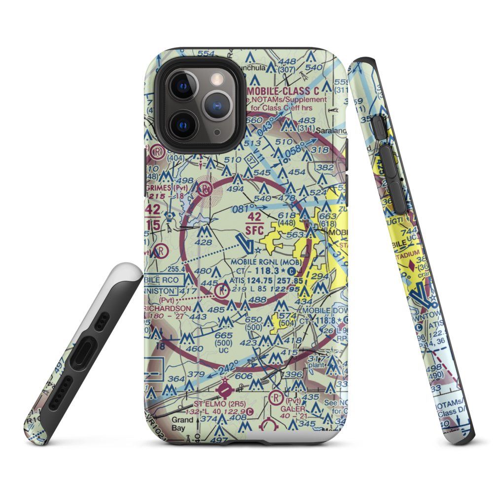 Mobile Regional Airport (MOB) VFR Sectional  Tough iPhone Case iPhone 11 Pro model shown