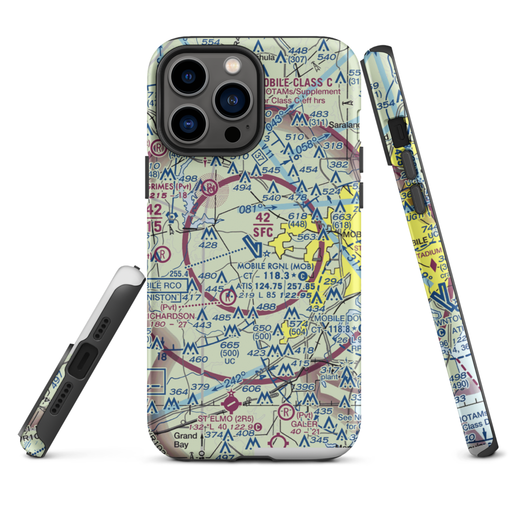Mobile Regional Airport (MOB) VFR Sectional  Tough iPhone Case iPhone 13 Pro Max model shown