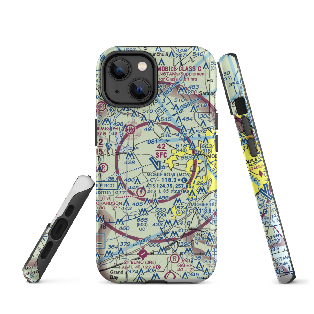 Mobile Regional Airport (MOB) VFR Sectional  Tough iPhone Case iPhone 14 model shown
