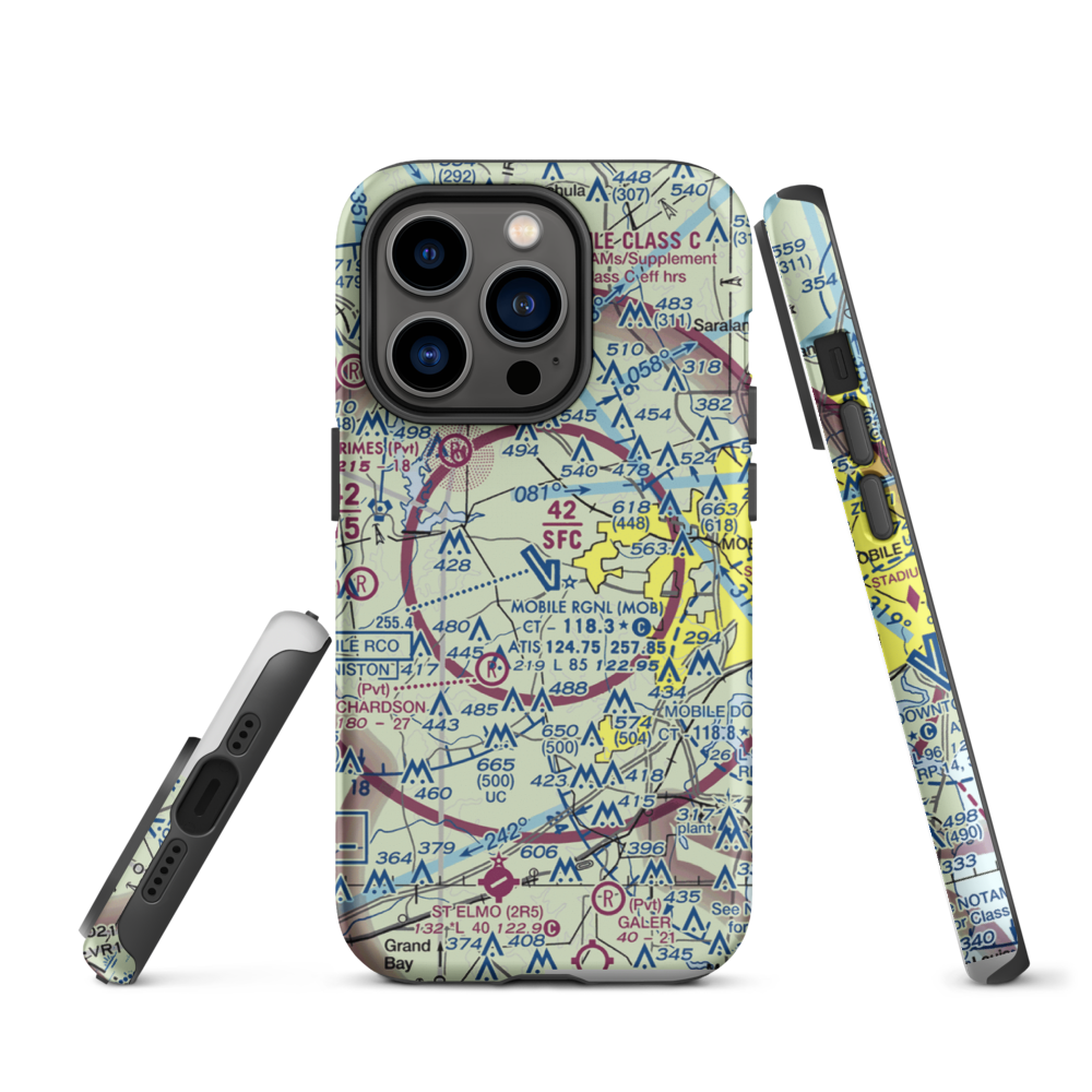 Mobile Regional Airport (MOB) VFR Sectional  Tough iPhone Case iPhone 14 Pro model shown