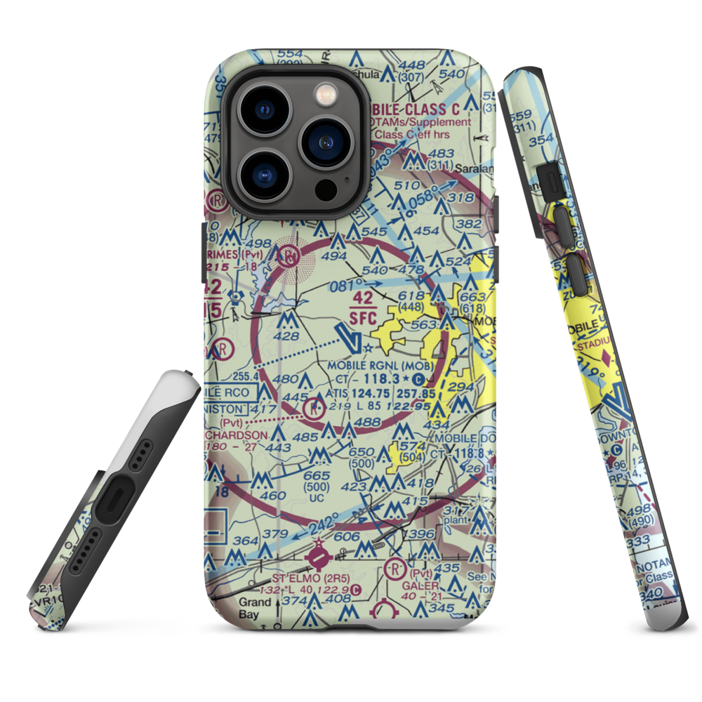 Mobile Regional Airport (MOB) VFR Sectional  Tough iPhone Case iPhone 14 Pro Max model shown