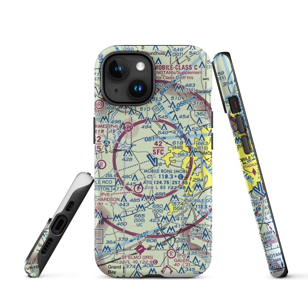 Mobile Regional Airport (MOB) VFR Sectional  Tough iPhone Case iPhone 15 model shown