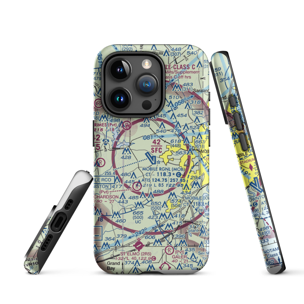 Mobile Regional Airport (MOB) VFR Sectional  Tough iPhone Case iPhone 15 Pro model shown