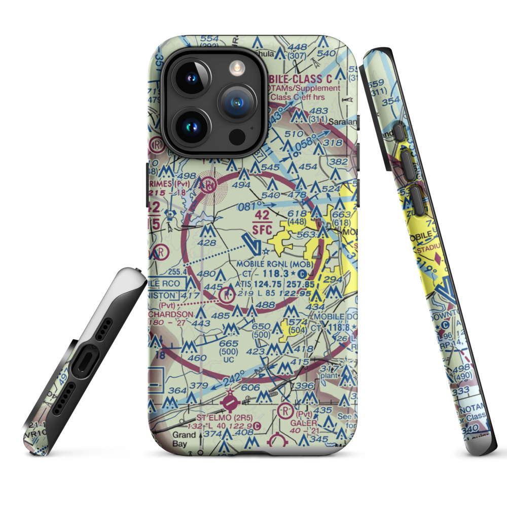 Mobile Regional Airport (MOB) VFR Sectional  Tough iPhone Case iPhone 15 Pro Max model shown