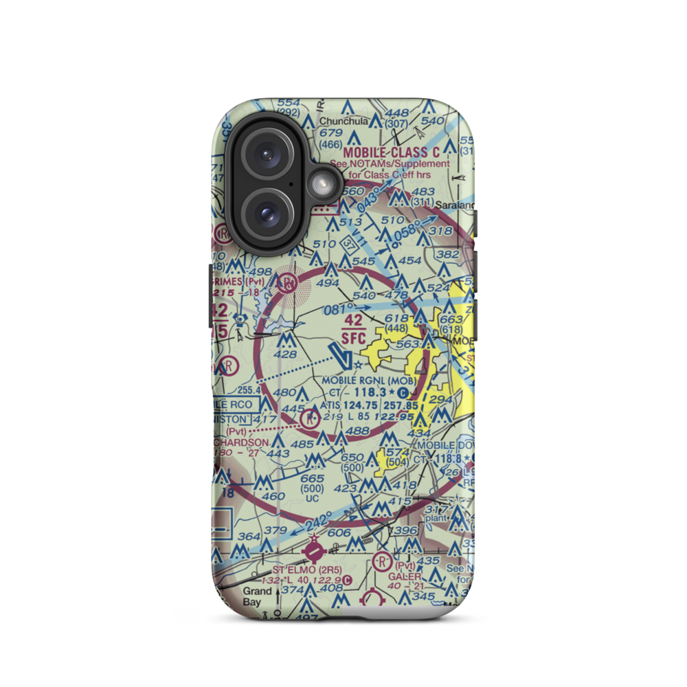 Mobile Regional Airport (MOB) VFR Sectional  Tough iPhone Case iPhone 16 model shown