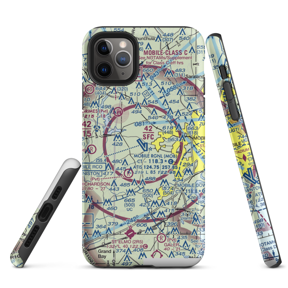 Mobile Regional Airport (MOB) VFR Sectional  Tough iPhone Case iPhone 11 Pro Max model shown