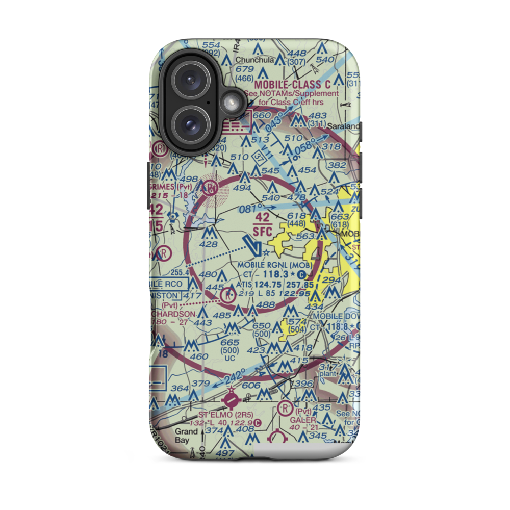 Mobile Regional Airport (MOB) VFR Sectional  Tough iPhone Case iPhone 16 Plus model shown