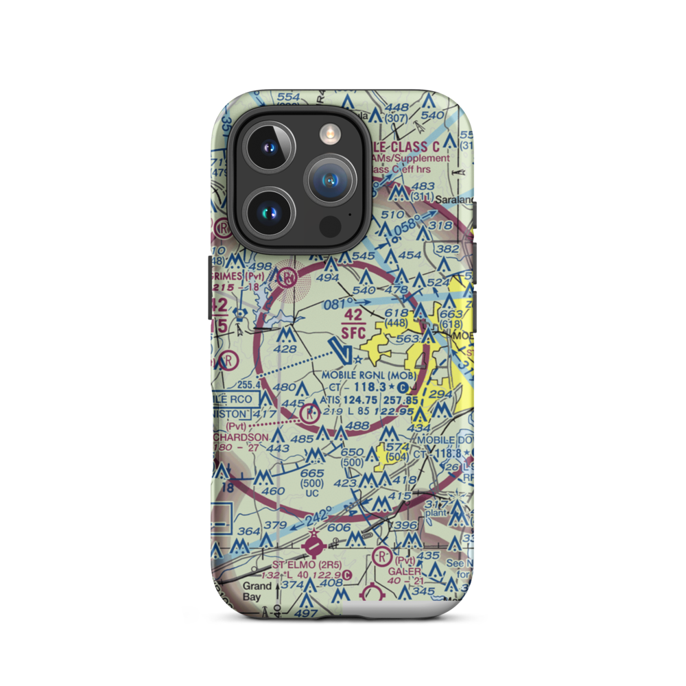 Mobile Regional Airport (MOB) VFR Sectional  Tough iPhone Case iPhone 16 Pro model shown