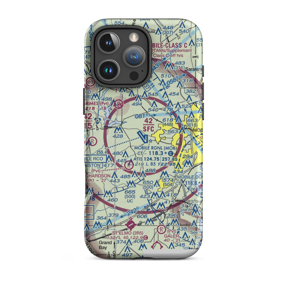 Mobile Regional Airport (MOB) VFR Sectional  Tough iPhone Case iPhone 16 Pro Max model shown