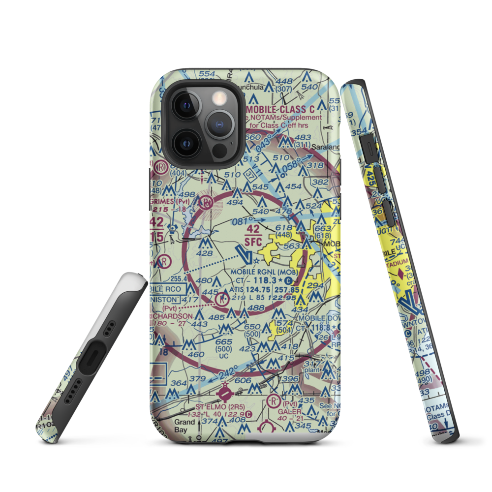 Mobile Regional Airport (MOB) VFR Sectional  Tough iPhone Case iPhone 12 Pro model shown