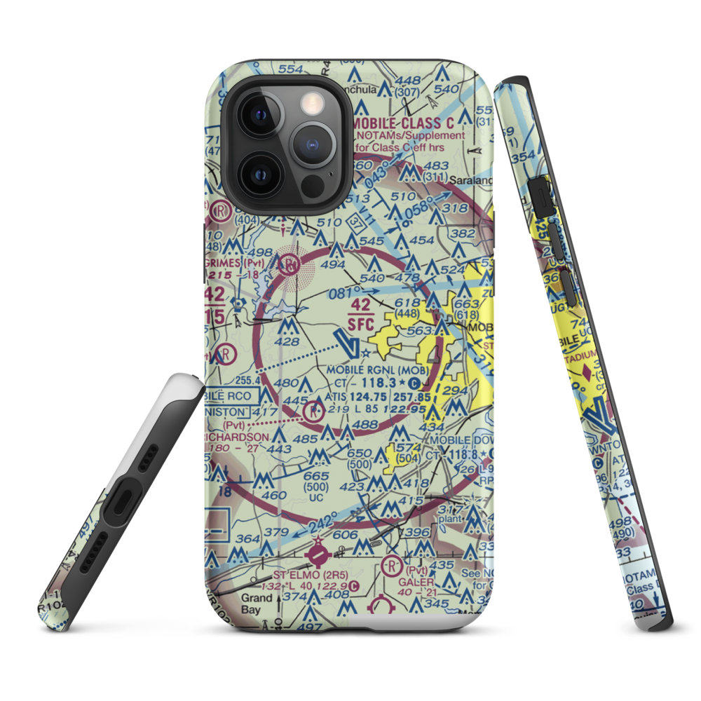 Mobile Regional Airport (MOB) VFR Sectional  Tough iPhone Case iPhone 12 Pro Max model shown