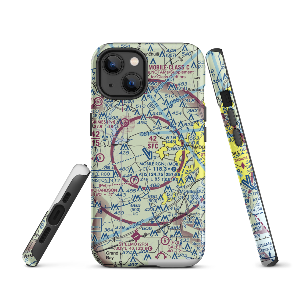Mobile Regional Airport (MOB) VFR Sectional  Tough iPhone Case iPhone 13 model shown