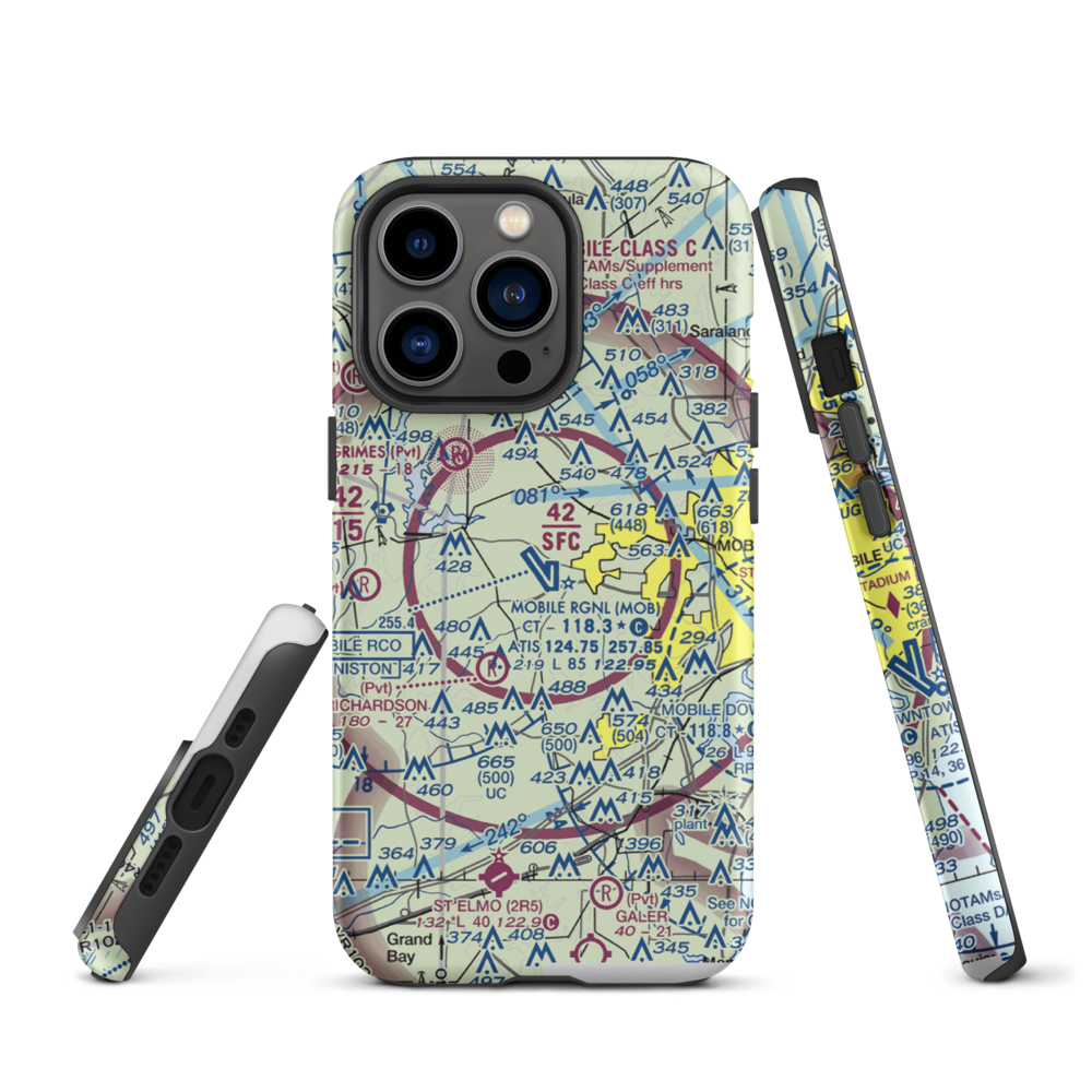 Mobile Regional Airport (MOB) VFR Sectional  Tough iPhone Case iPhone 13 Pro model shown