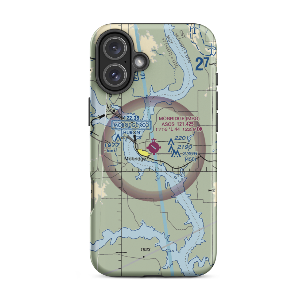Mobridge Municipal Airport (MBG) VFR Sectional  Tough iPhone Case iPhone 16 Plus model shown