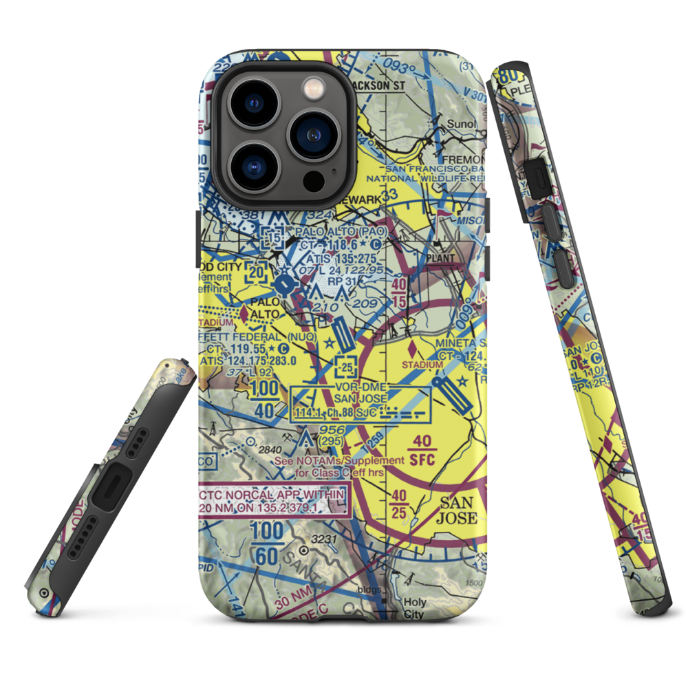 Moffett Federal Airfield (NUQ) VFR Sectional  Tough iPhone Case iPhone 13 Pro Max model shown