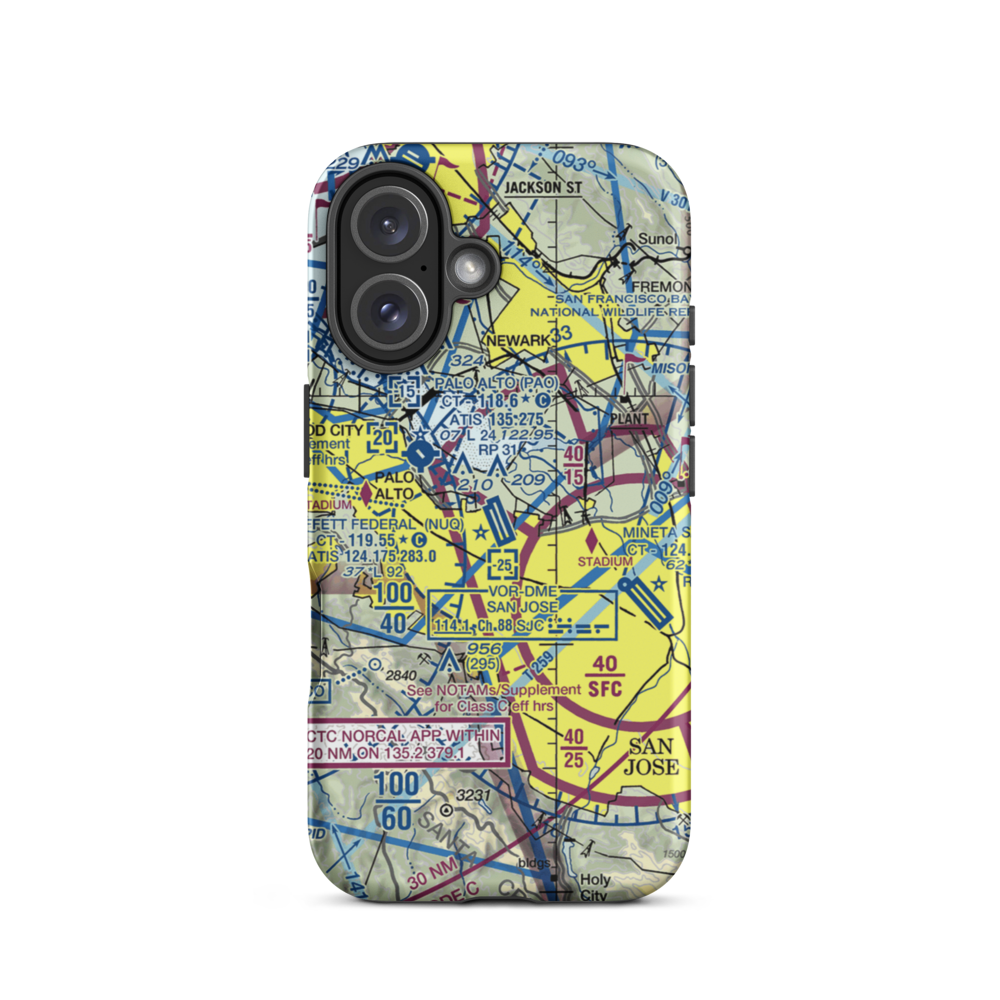 Moffett Federal Airfield (NUQ) VFR Sectional  Tough iPhone Case iPhone 16 model shown