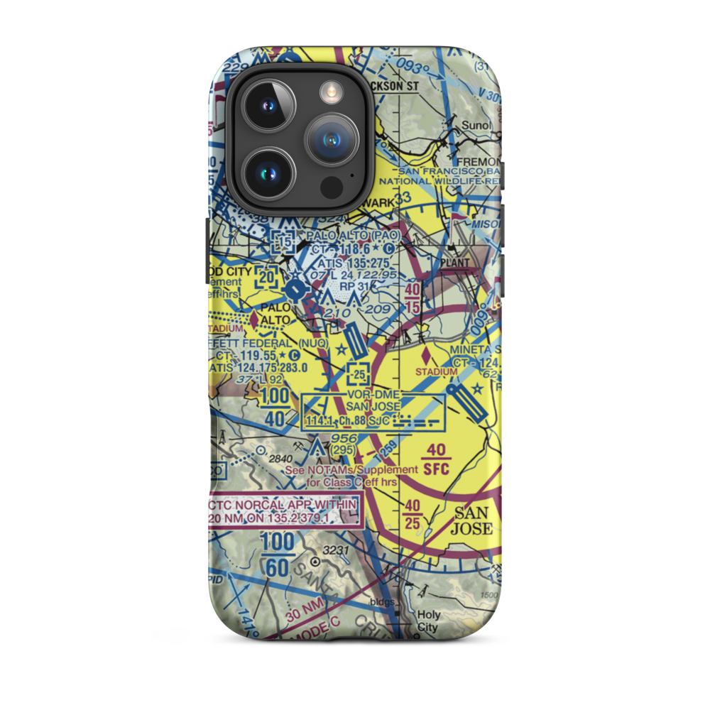Moffett Federal Airfield (NUQ) VFR Sectional  Tough iPhone Case iPhone 16 Pro Max model shown
