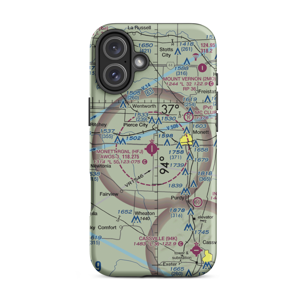 Monett Municipal Airport (HFJ) VFR Sectional  Tough iPhone Case iPhone 16 Plus model shown