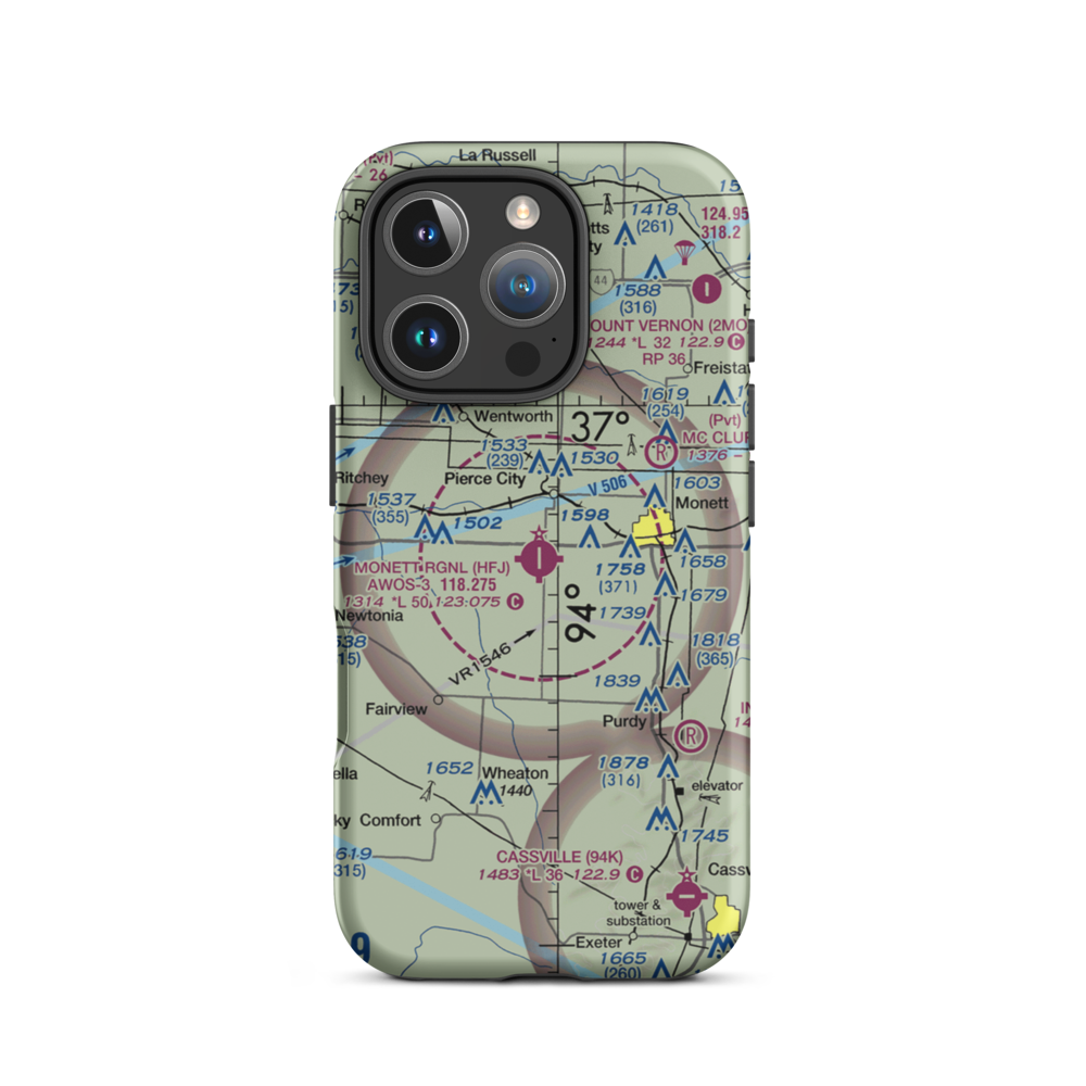 Monett Municipal Airport (HFJ) VFR Sectional  Tough iPhone Case iPhone 16 Pro model shown