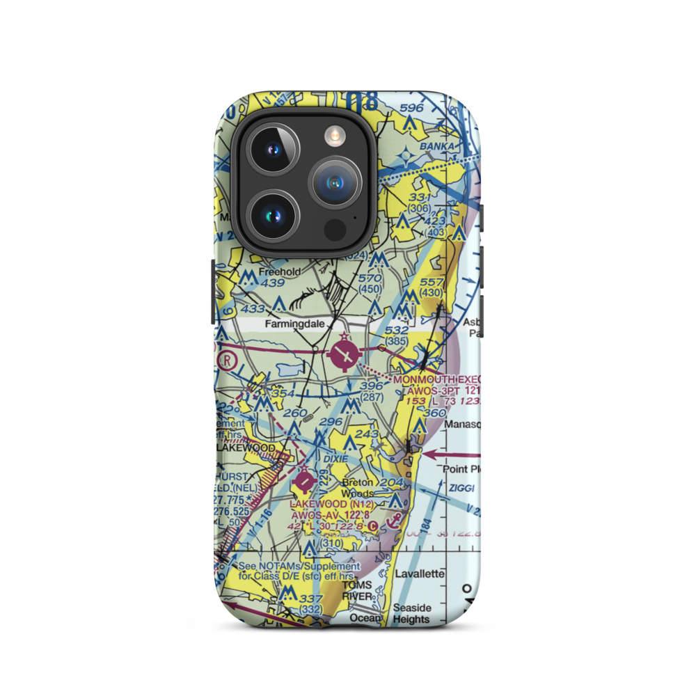 Monmouth Executive Airport (BLM) VFR Sectional  Tough iPhone Case iPhone 16 Pro model shown