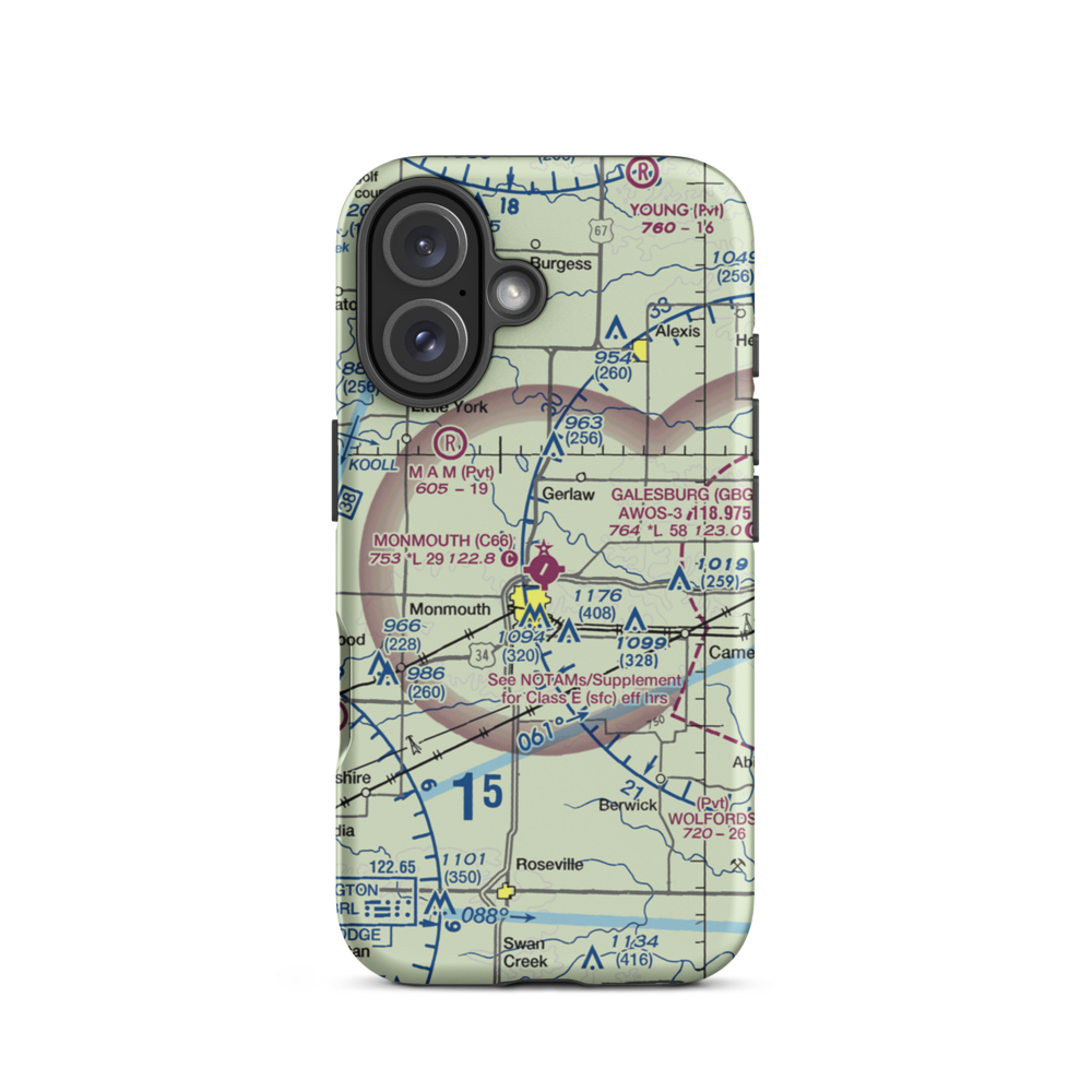 Monmouth Municipal Airport (C66) VFR Sectional  Tough iPhone Case iPhone 16 model shown