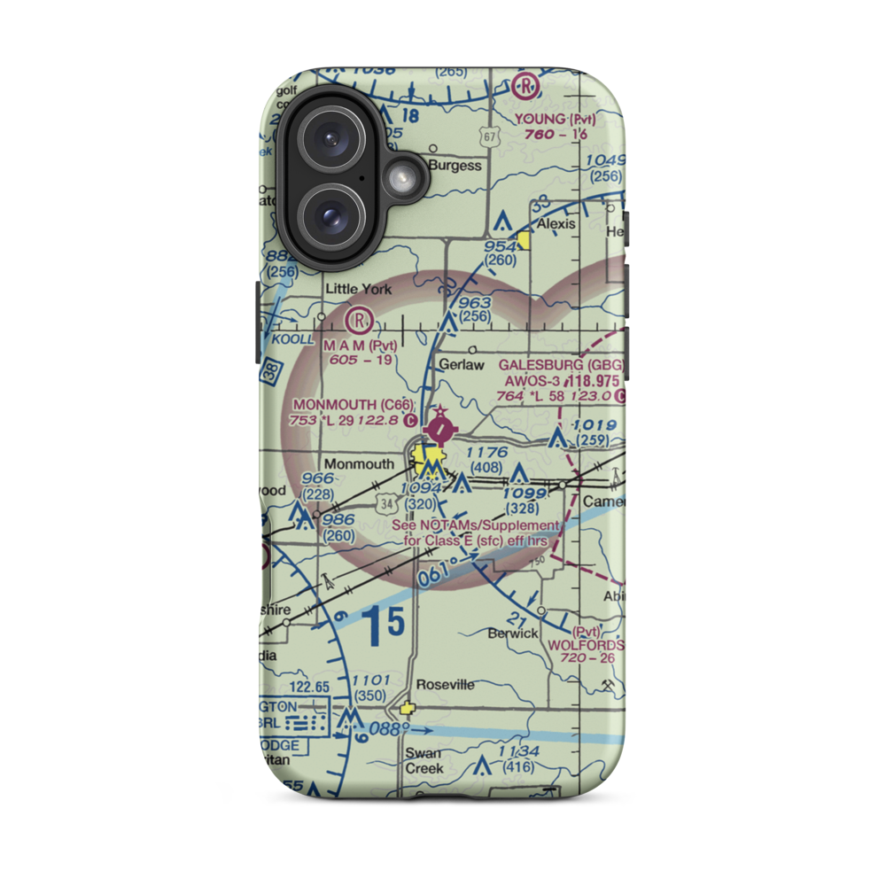 Monmouth Municipal Airport (C66) VFR Sectional  Tough iPhone Case iPhone 16 Plus model shown