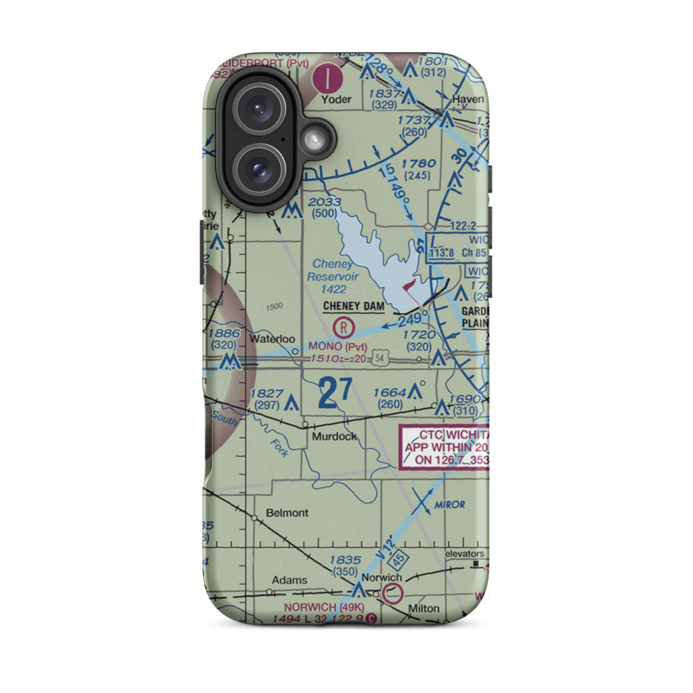 Mono Aircraft Airport (0KS7) VFR Sectional  Tough iPhone Case iPhone 16 Plus model shown