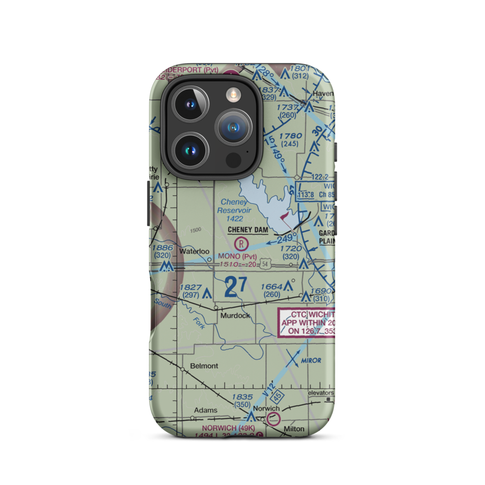 Mono Aircraft Airport (0KS7) VFR Sectional  Tough iPhone Case iPhone 16 Pro model shown