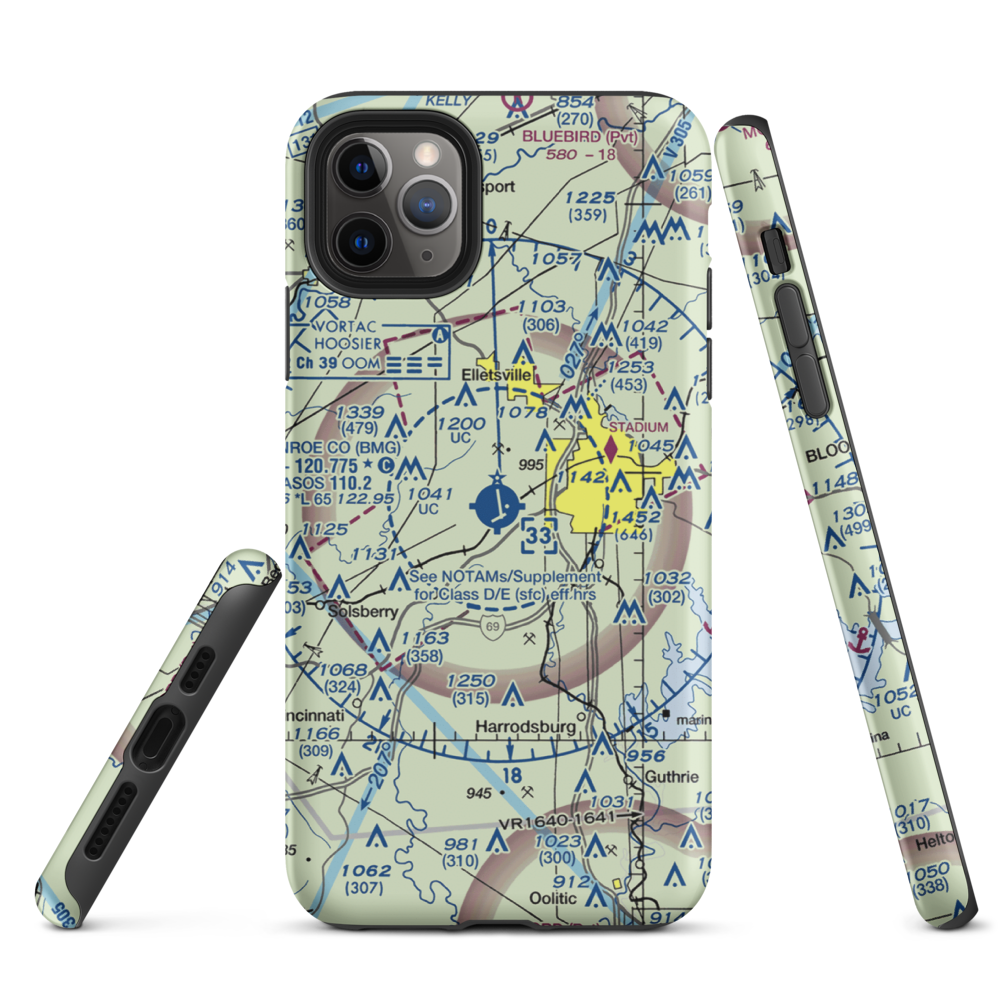 Monroe County Airport (BMG) VFR Sectional  Tough iPhone Case iPhone 11 Pro Max model shown