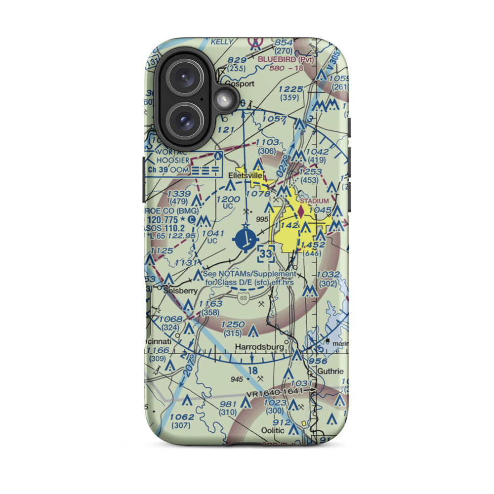 Monroe County Airport (BMG) VFR Sectional  Tough iPhone Case iPhone 16 Plus model shown