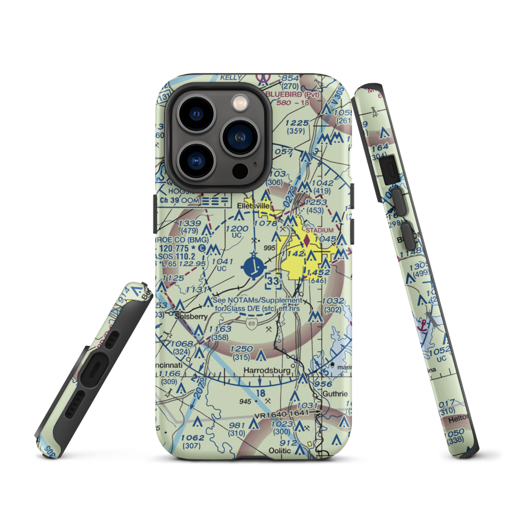 Monroe County Airport (BMG) VFR Sectional  Tough iPhone Case iPhone 13 Pro model shown