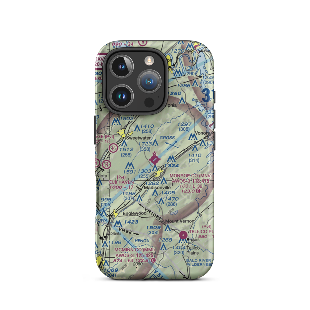 Monroe County Airport (MNV) VFR Sectional  Tough iPhone Case iPhone 16 Pro model shown