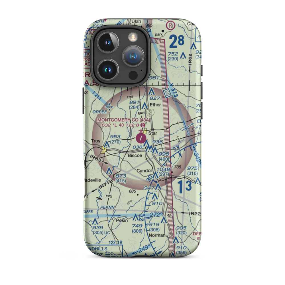 Montgomery County Airport (43A) VFR Sectional  Tough iPhone Case iPhone 16 Pro Max model shown