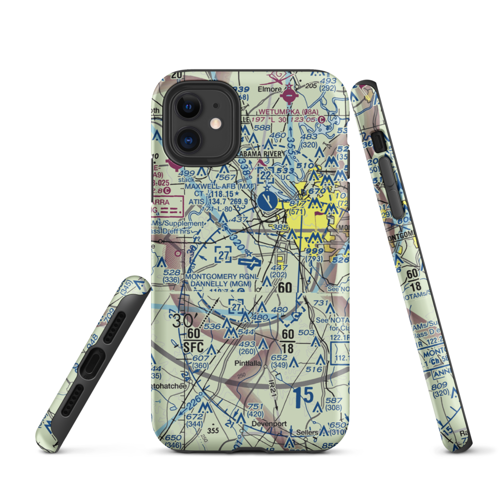 Montgomery Regional (Dannelly Field) Airport (MGM) VFR Sectional  Tough iPhone Case iPhone 11 model shown