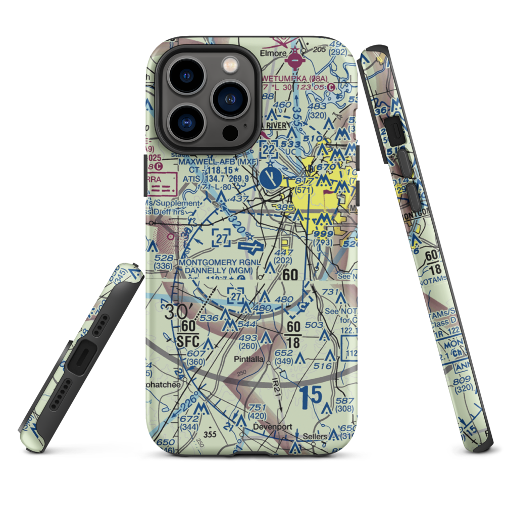 Montgomery Regional (Dannelly Field) Airport (MGM) VFR Sectional  Tough iPhone Case iPhone 13 Pro Max model shown