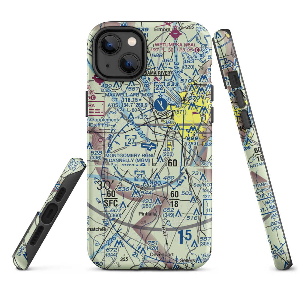 Montgomery Regional (Dannelly Field) Airport (MGM) VFR Sectional  Tough iPhone Case iPhone 14 Plus model shown