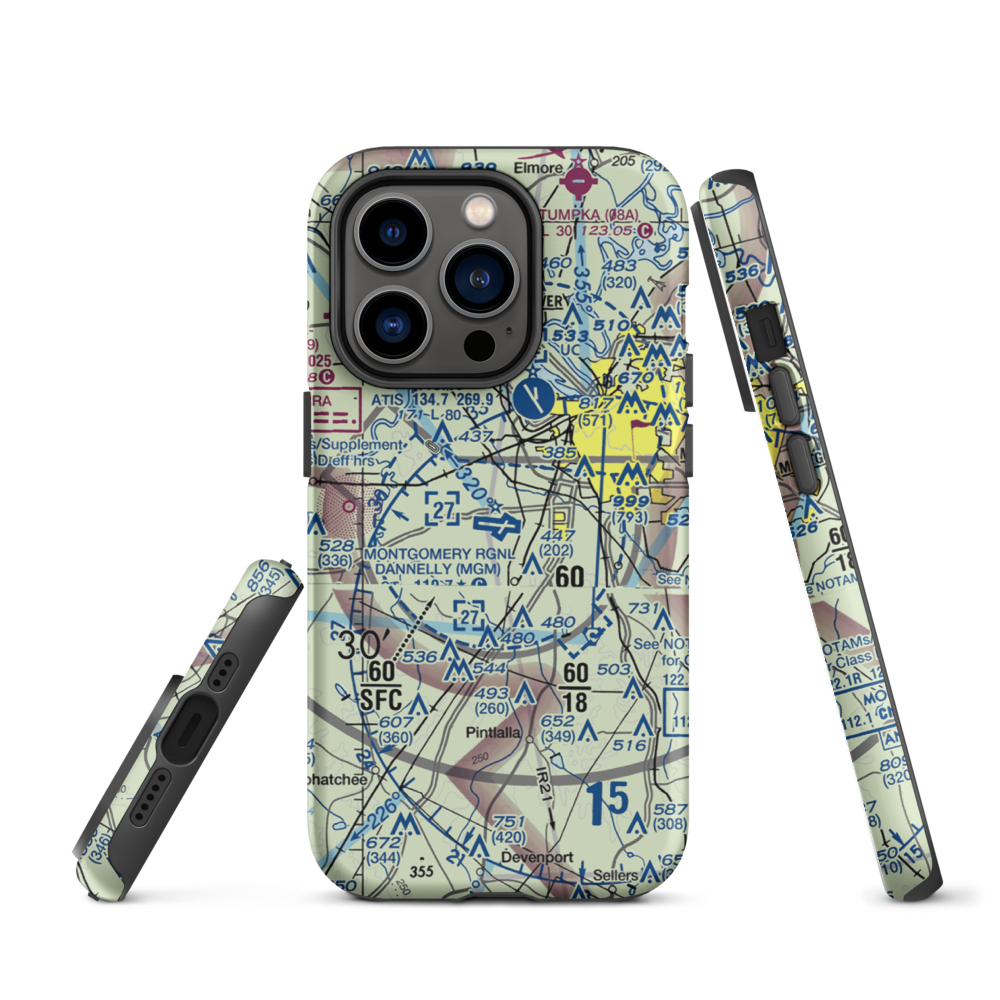 Montgomery Regional (Dannelly Field) Airport (MGM) VFR Sectional  Tough iPhone Case iPhone 14 Pro model shown