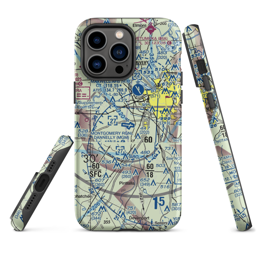 Montgomery Regional (Dannelly Field) Airport (MGM) VFR Sectional  Tough iPhone Case iPhone 14 Pro Max model shown