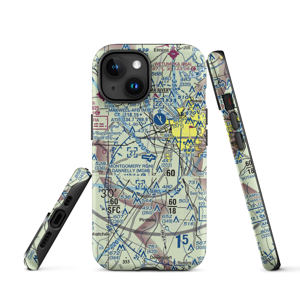 Montgomery Regional (Dannelly Field) Airport (MGM) VFR Sectional  Tough iPhone Case iPhone 15 model shown