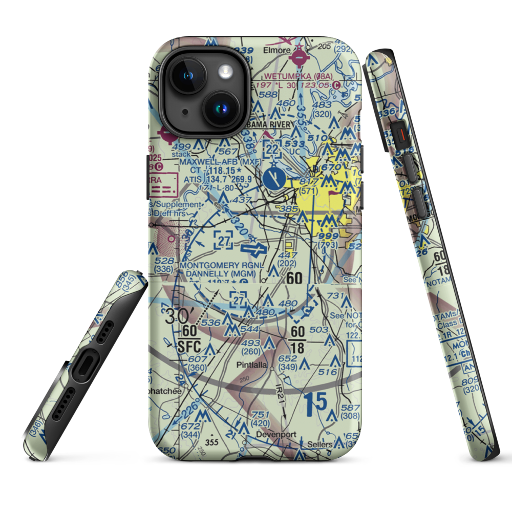 Montgomery Regional (Dannelly Field) Airport (MGM) VFR Sectional  Tough iPhone Case iPhone 15 Plus model shown