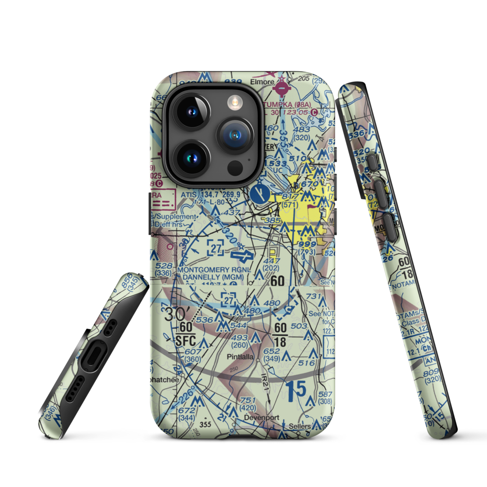 Montgomery Regional (Dannelly Field) Airport (MGM) VFR Sectional  Tough iPhone Case iPhone 15 Pro model shown