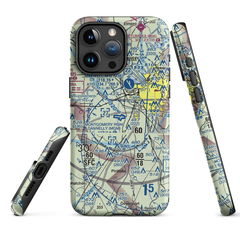 Montgomery Regional (Dannelly Field) Airport (MGM) VFR Sectional  Tough iPhone Case iPhone 15 Pro Max model shown
