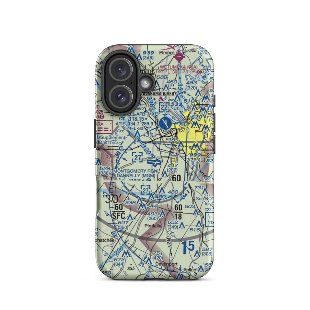 Montgomery Regional (Dannelly Field) Airport (MGM) VFR Sectional  Tough iPhone Case iPhone 16 model shown