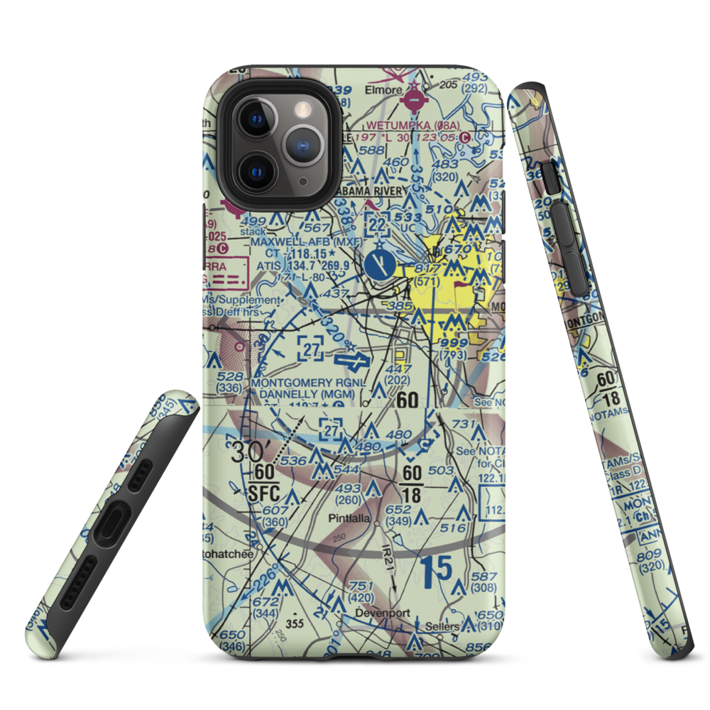 Montgomery Regional (Dannelly Field) Airport (MGM) VFR Sectional  Tough iPhone Case iPhone 11 Pro Max model shown